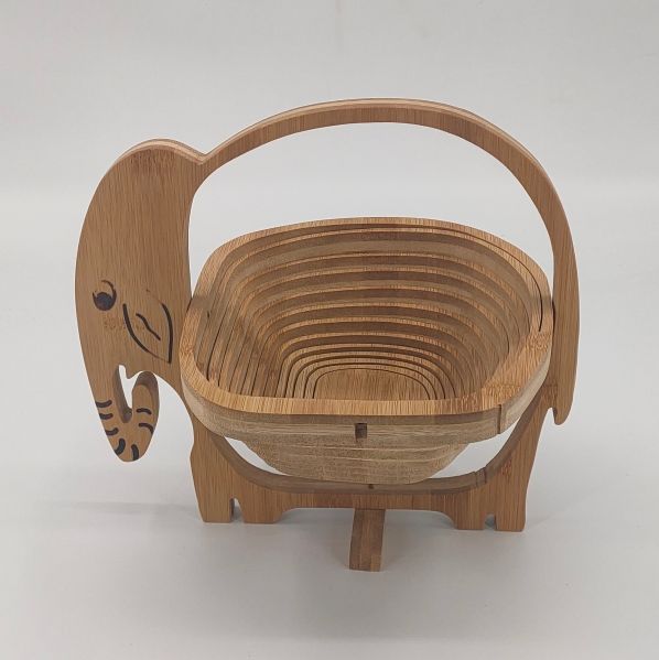 Elephant Shape Bamboo Wooden Snack Storage Box Fruit Basket for Kitchen