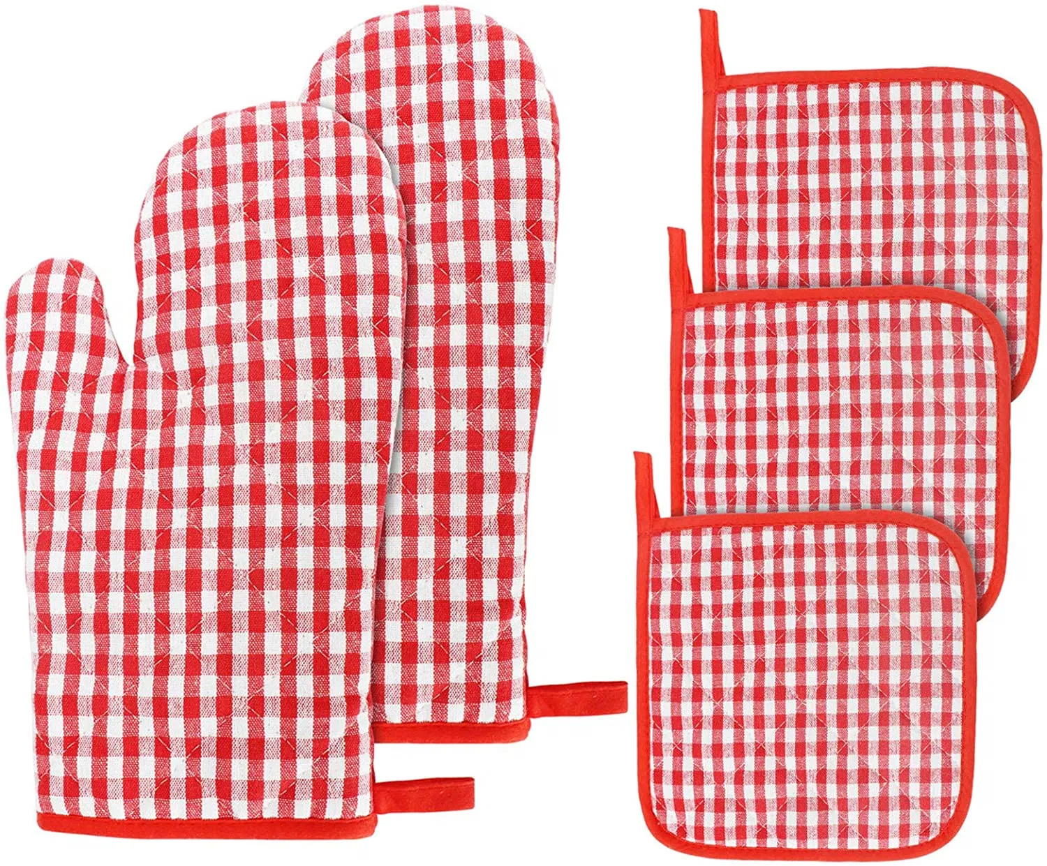 Heat Resistant Cotton Gingham Oven Mitts and Pot Holders for Cooking Baking