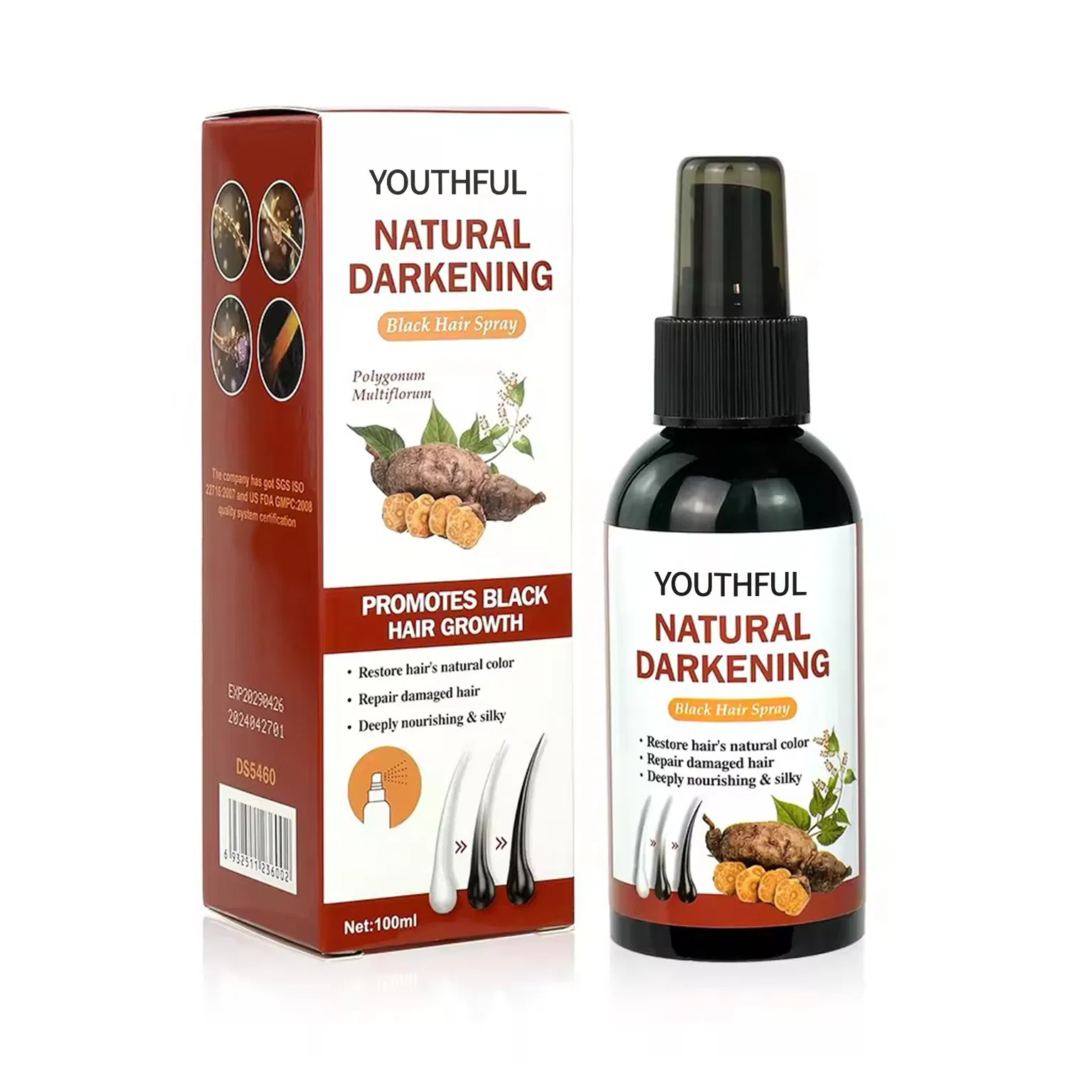 Polygonum Multiflorum Black Hair Spray with Castor Seed Oil Nourishing Silky