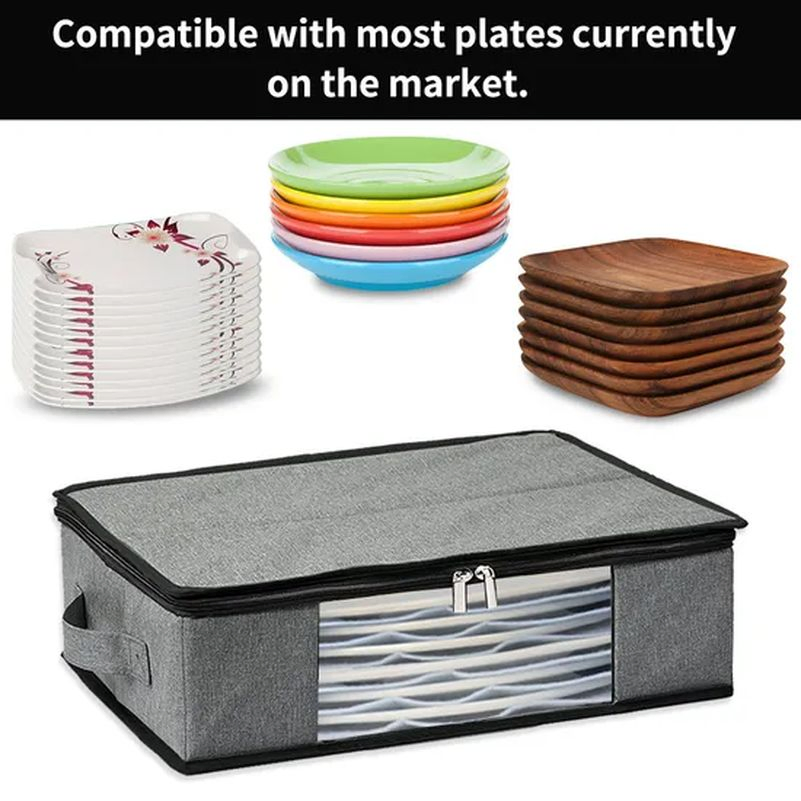 Hard Shell Plates, Tea Cups Organizer Box with Dividers and Handles Hh007_13