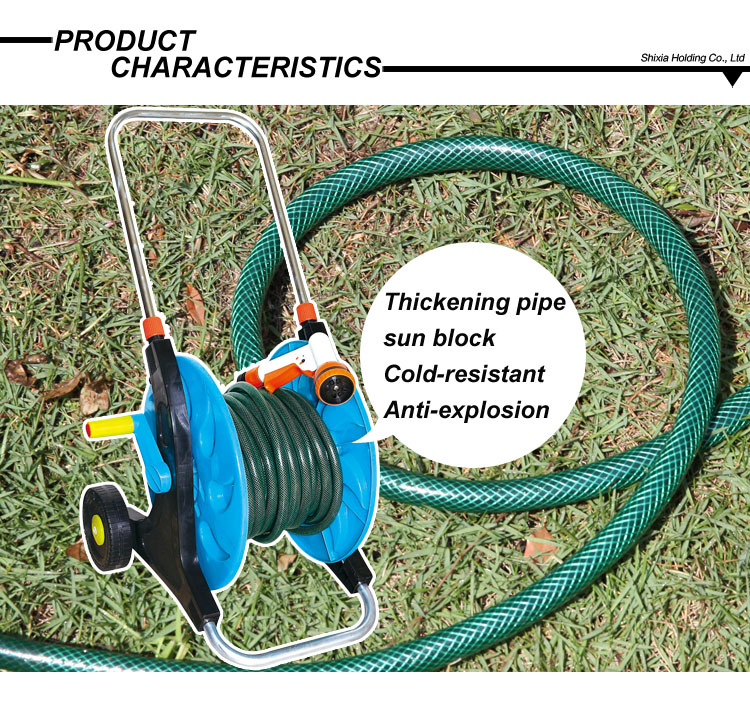 Seesa Mobile Lay Flat Flexible Outdoor Garden Water Hose with Metal Hose Reel Irrigation Cart