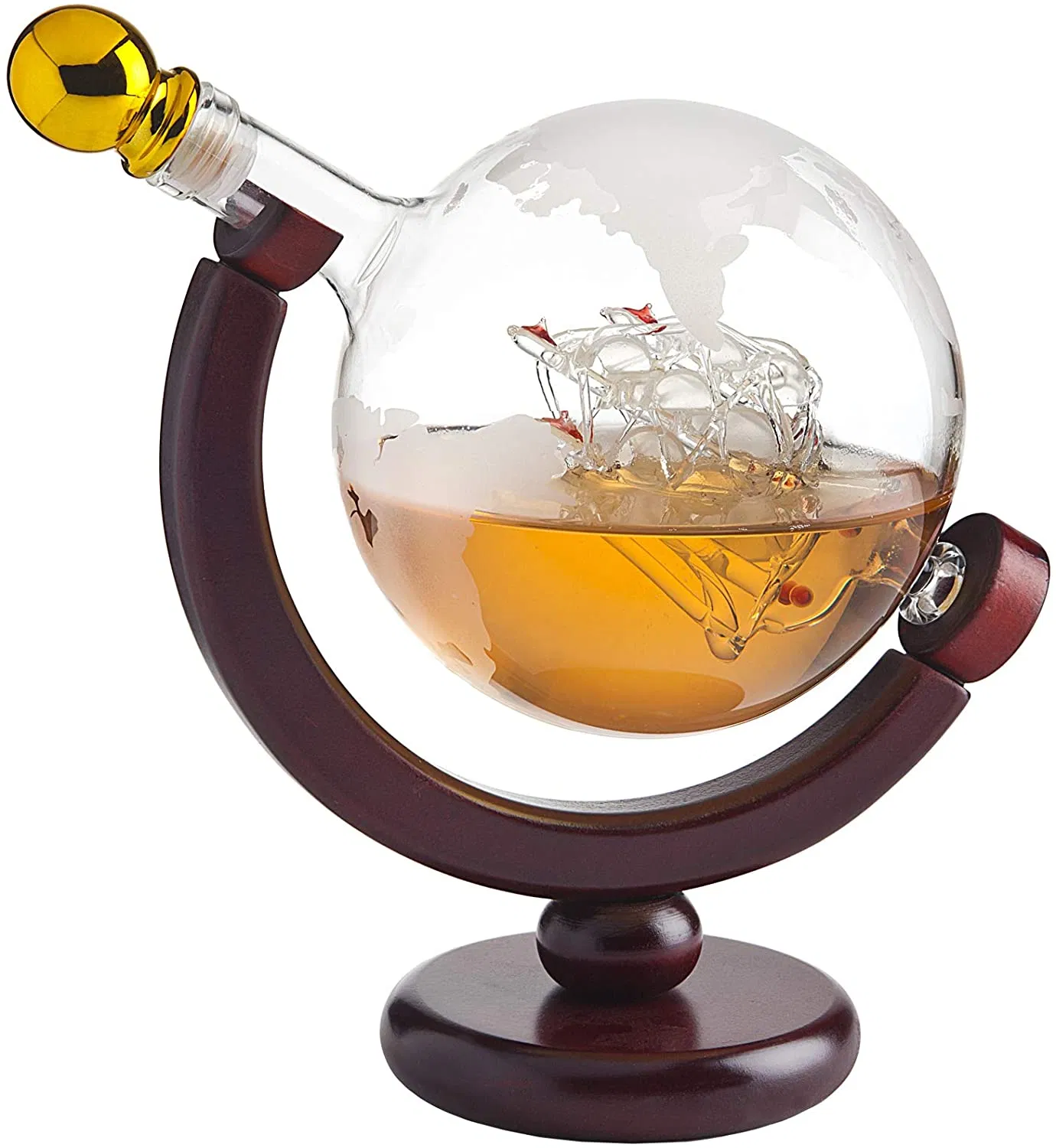 Globe Whiskey Decanter Gift Set by Royal Reserve Home Bar Decor Liquor Dispenser with Scotch Glasses Coaster