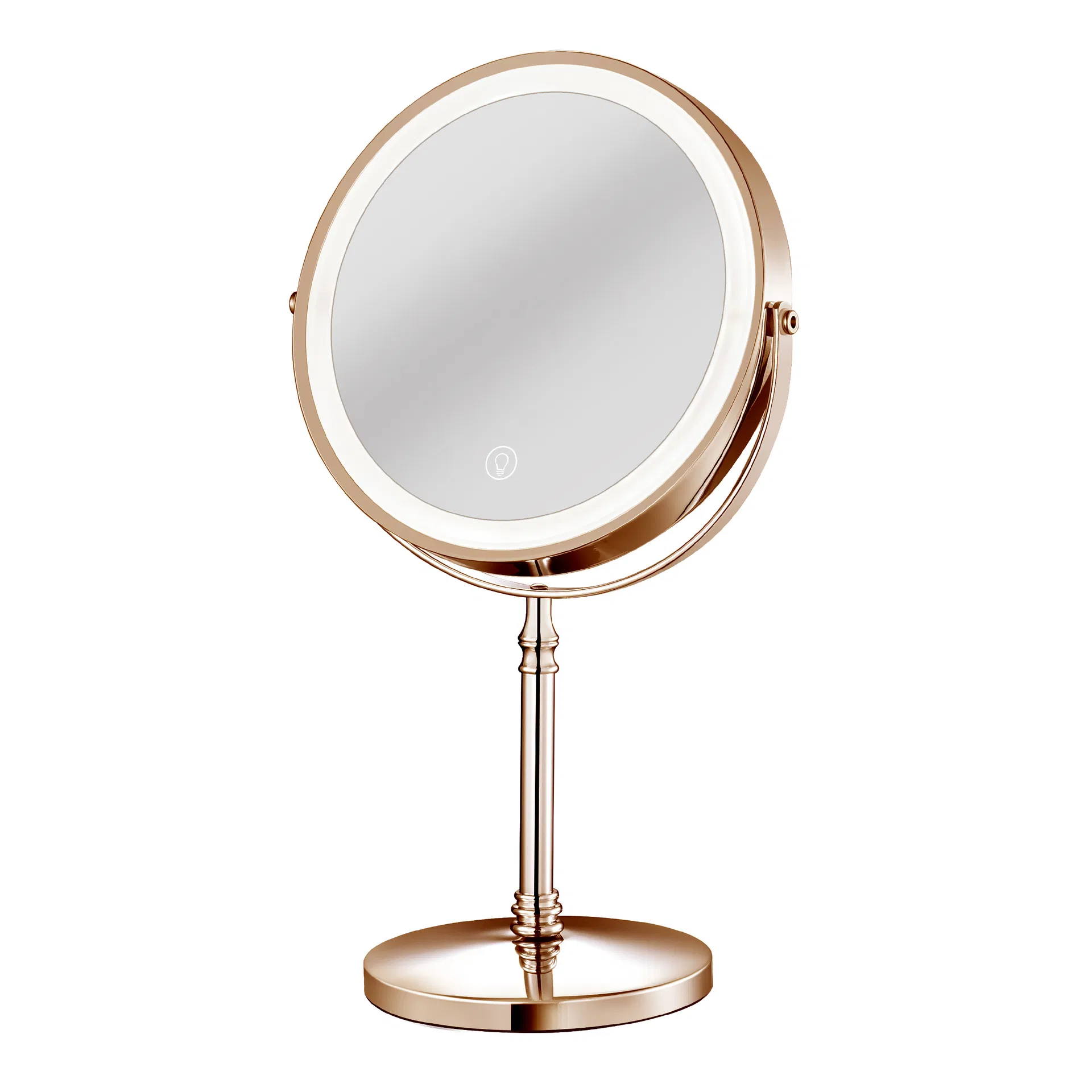 Lighted Makeup Mirror, 8" Rechargeable Double Sided Magnifying Mirror with 3 Colors, 1X/10X 360° Rotation Touch Screen Vanity Mirror