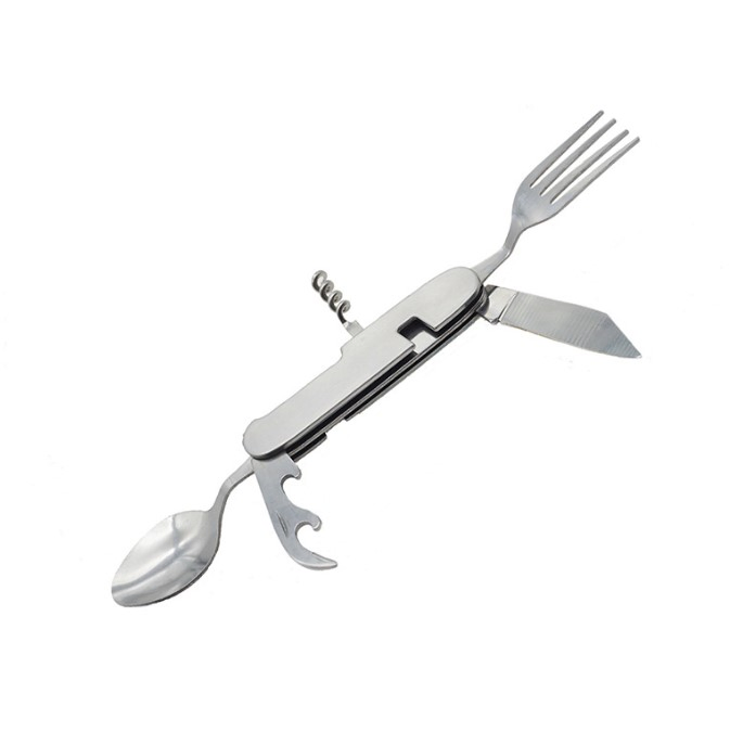 6 in 1 Stainless Steel Multi-Function Camping Pocket Fork Spoon Knife Cutlery G106s