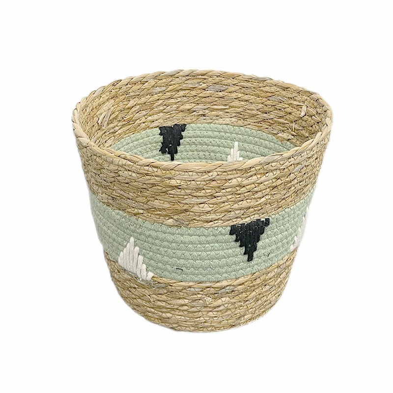 Stylish Green Woven Storage Basket Minimalist Cotton Rope Round Storage Basket for Home Organization
