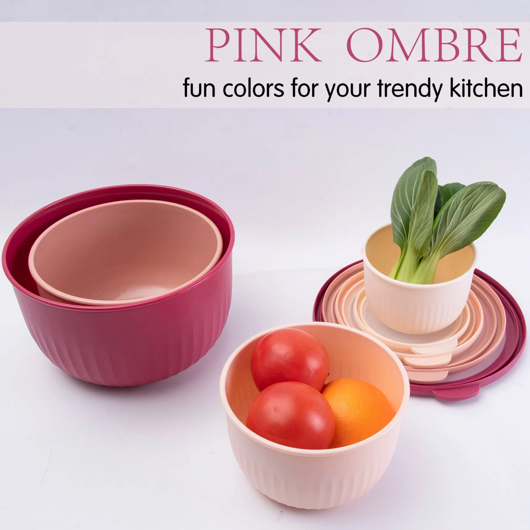 Red Set of 4 Round Plastic Food Storage Containers with Lids, Nesting Kitchen Pantry Organizer for Snacks, Fruits, Leftovers