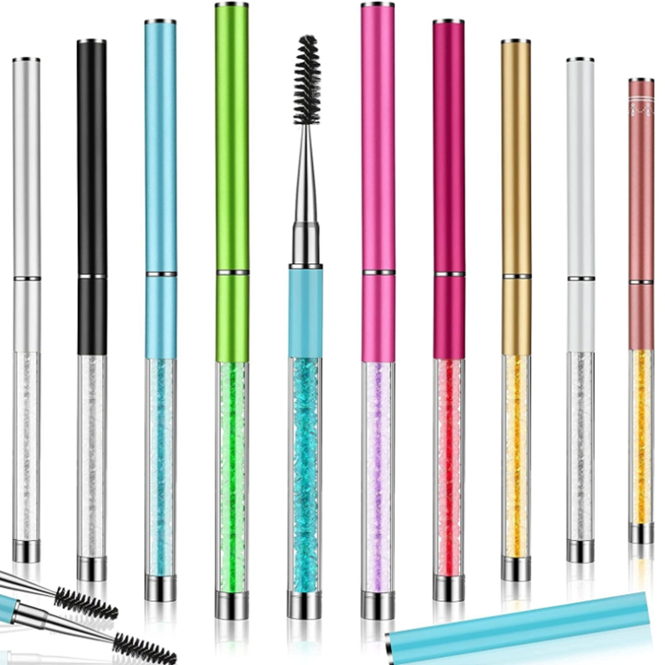 10 Colors Spiral Crystal Micro Mascara Wands Tube Lash Extensions Cleaning Spoolie Reusable Eyelash Cleansing Brush with Cover
