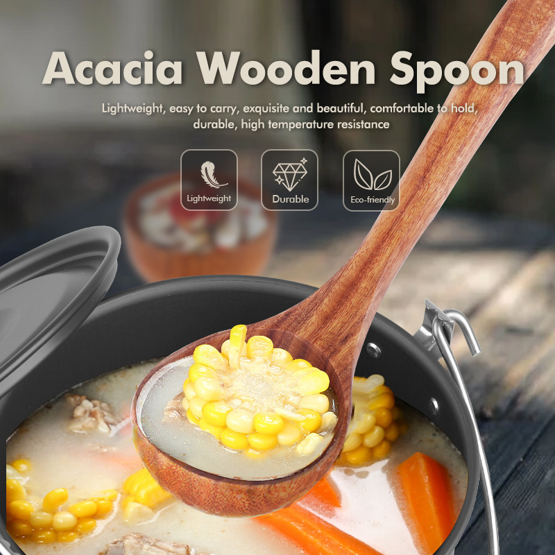 Kinggear 3PCS Acacia Wood Utensils Kitchen Ware Cooking Utensils Set Spoons and Spatulas Wooden Spoons for Cooking