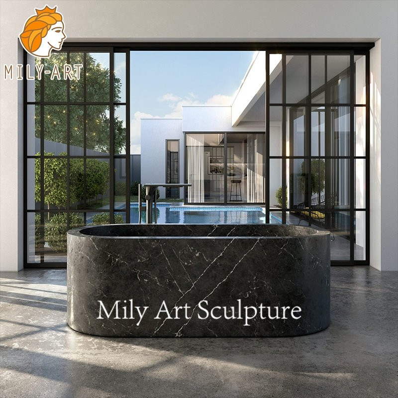 Овальная ванна черная с белыми прожилками