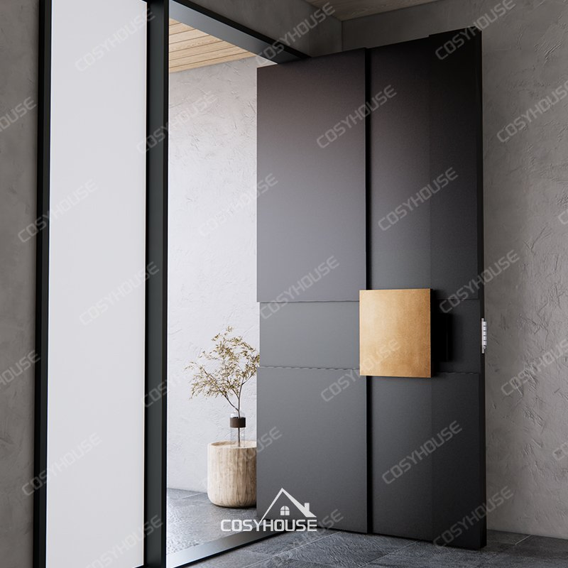 China Top Manufacturer Custom Modern Metallic External Entry Entrance Door for Villa Pivot Aluminum/Steel Security Front Entry Exterior Doors for Houses Door