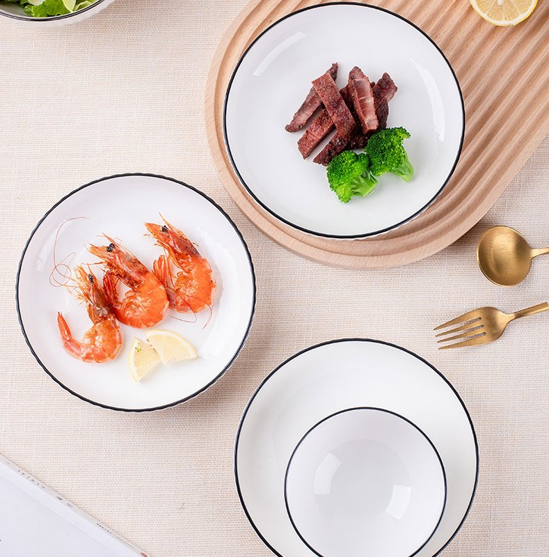 Hot Sales Minimalist Black-Lined Ceramic Tableware for Daily Use