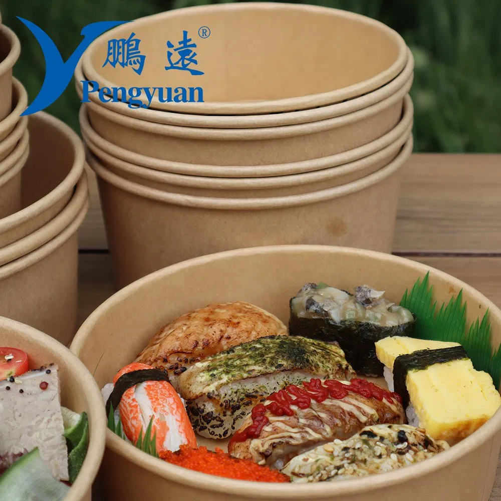 Biodegradable Disposable 1300ml Kraft Paper Salad Box Food Packaging Bowl for Food Takeaway