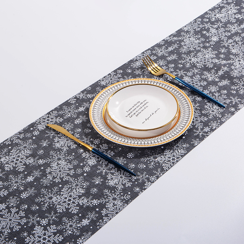 China Polyester and Linen Fabrics Christmas Deer Printed Red Decorative Fabrics Home Indoor Christmas Ornaments Tablecloth Table Runner