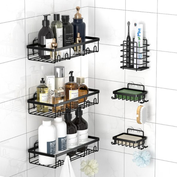 Набор настенных полок для ванной без сверления, черный