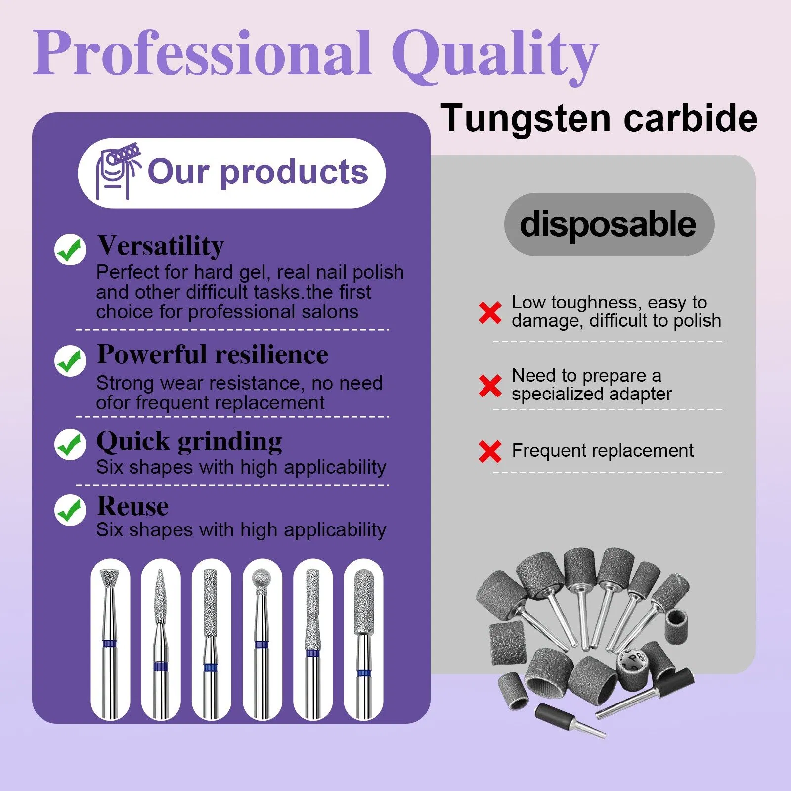 Manicure Polishing Head Set Emery Tungsten Steel Russian Pre-Treatment Nail Removal and Peeling Nail Drill Carbide Bits Kit