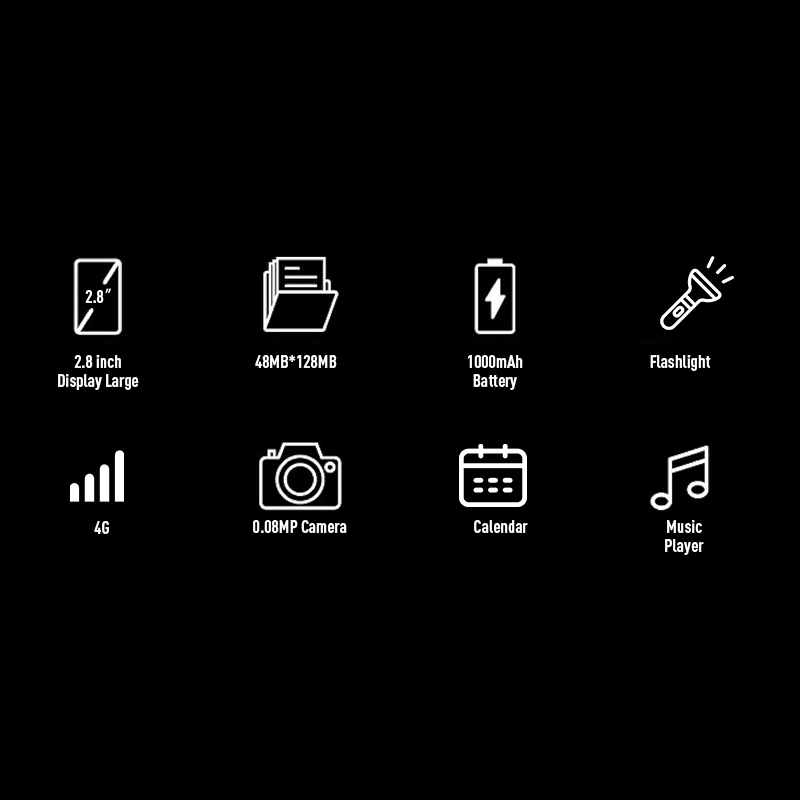 Простой кнопочный телефон 4G с фонариком, 2.8 дюйма