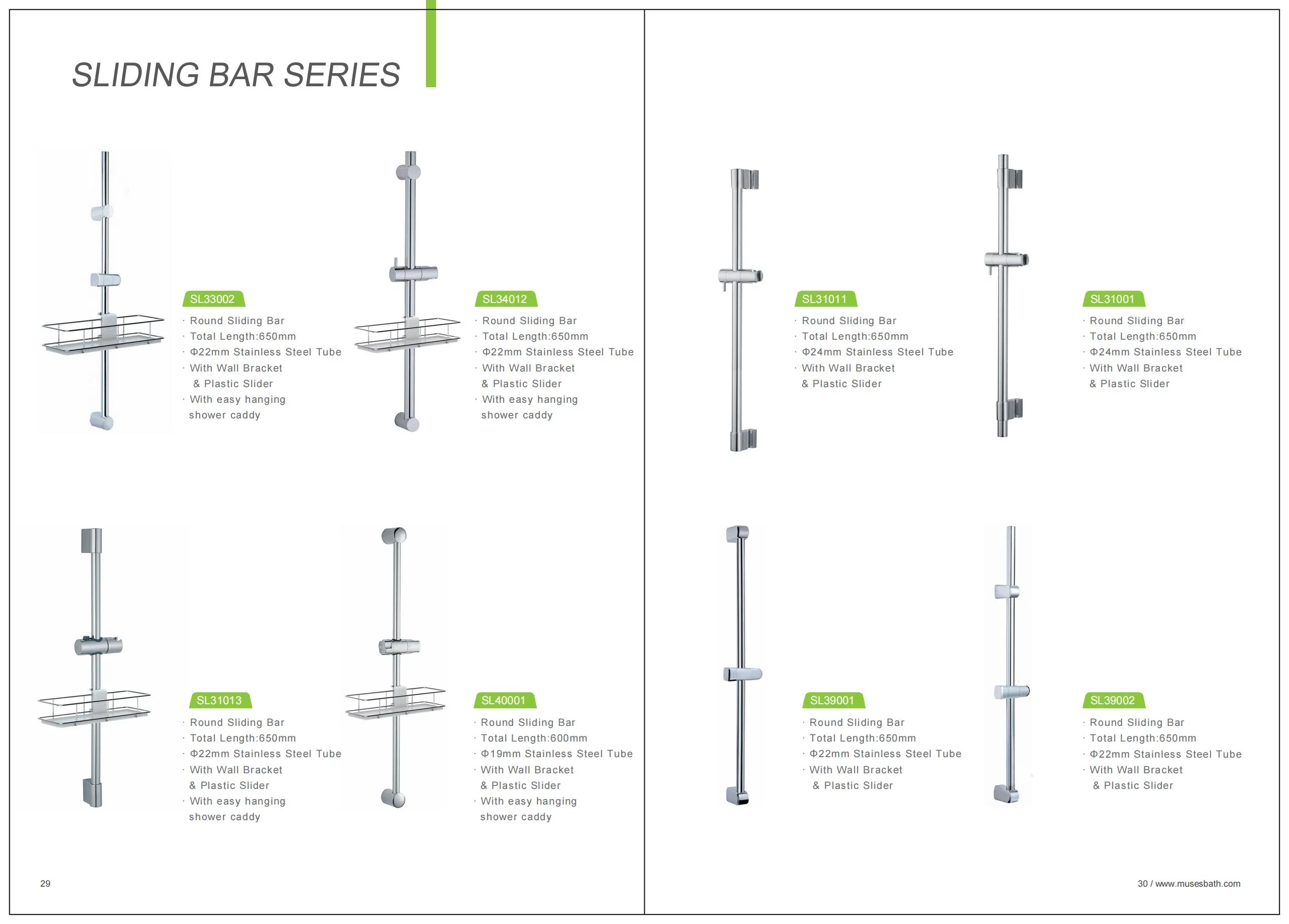 Bathroom Fittings Slide Riser Shower Bar Ф 25mm Stainless Steel Tube Sliding Bar with Soap Dish