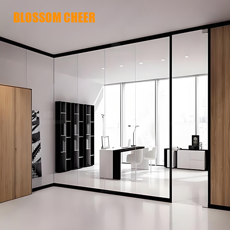 Frame Aluminium Office Wall Commercial Minimalist Panoramic Single Glass Partition