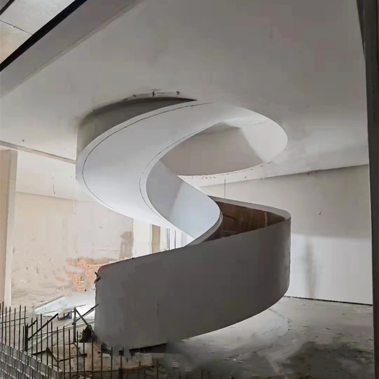 Luxury Villa Hotel Use Curved Spiral Stairs with Easy Installation Solid Wood Tempered LED Light Commercial Arc Curved Staircase