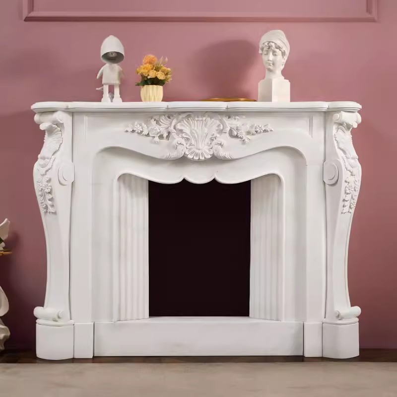 Home Decoration Indoor Hand Carved Beautiful Honed and Polished Marble Fireplace