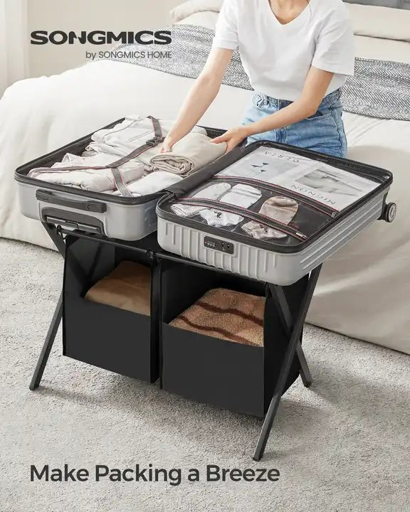 Modern Foldable 2-Pack Luggage Rack with 2 Removable Laundry Bags