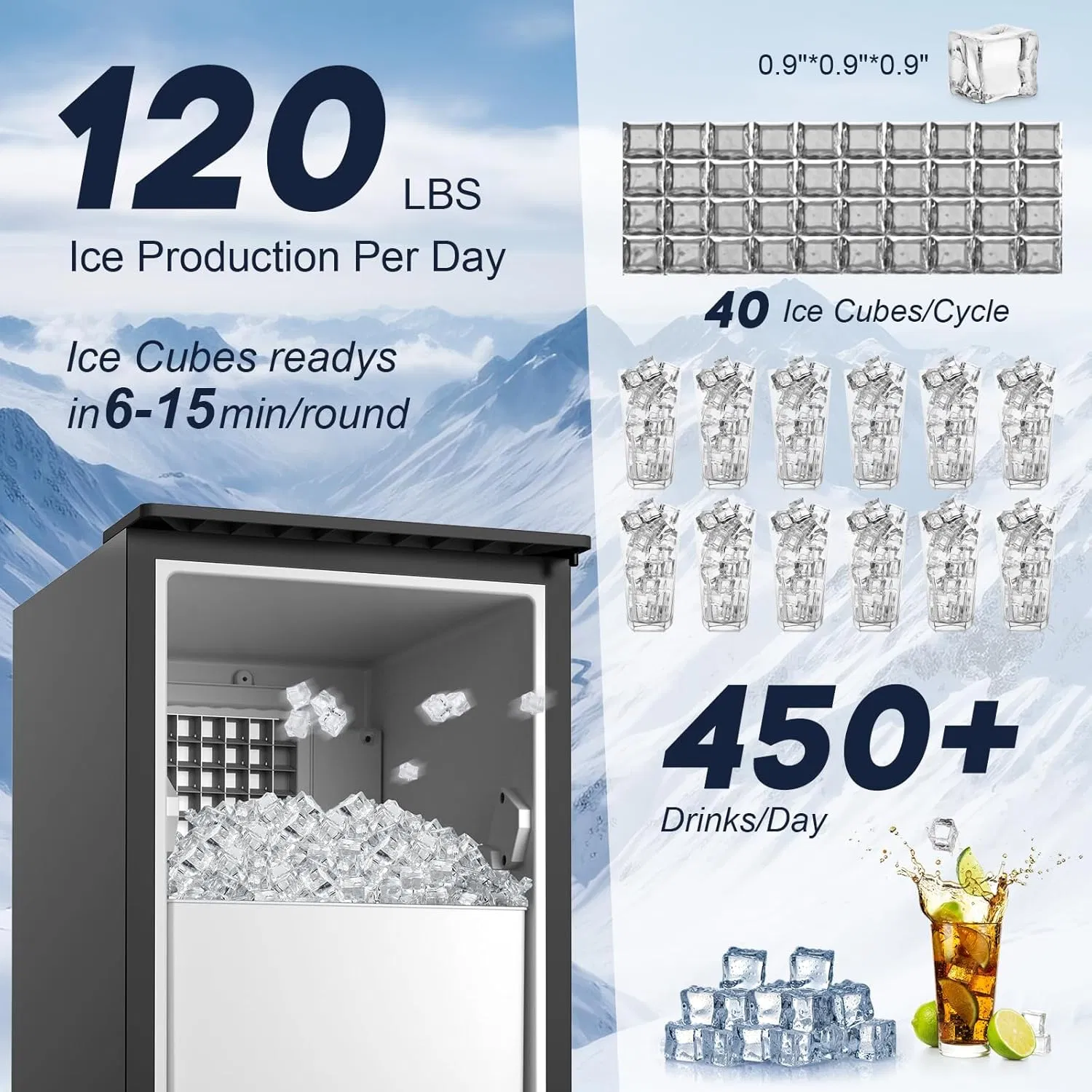 Under Counter / Freestanding Ice Maker Machine Commercial - 50kgs/24h with Reversible Door