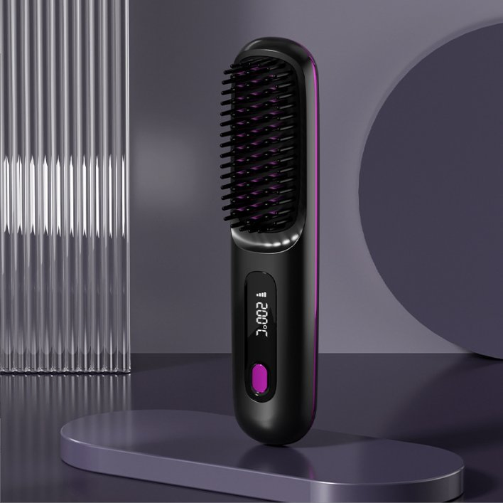 New Rechargeable Wireless Portable Curling & Straightening Comb, Ceramic Fast Heating Hair Brush, Negative Ion Lazy Straightener
