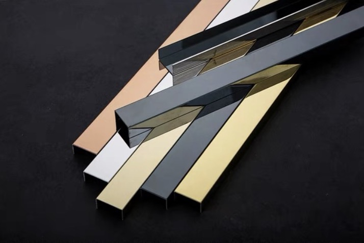T&C Profiles36 Popular PVD Gold Brushed Mirror Flat Metal Stainless Steel Trim Decorative Tile Trim Strip for Interior Design