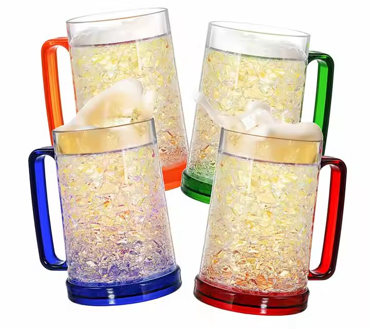White Red Green Blue Beer Cup16oz Double Wall Freezer Mug Clear Plastic Mug with Handle