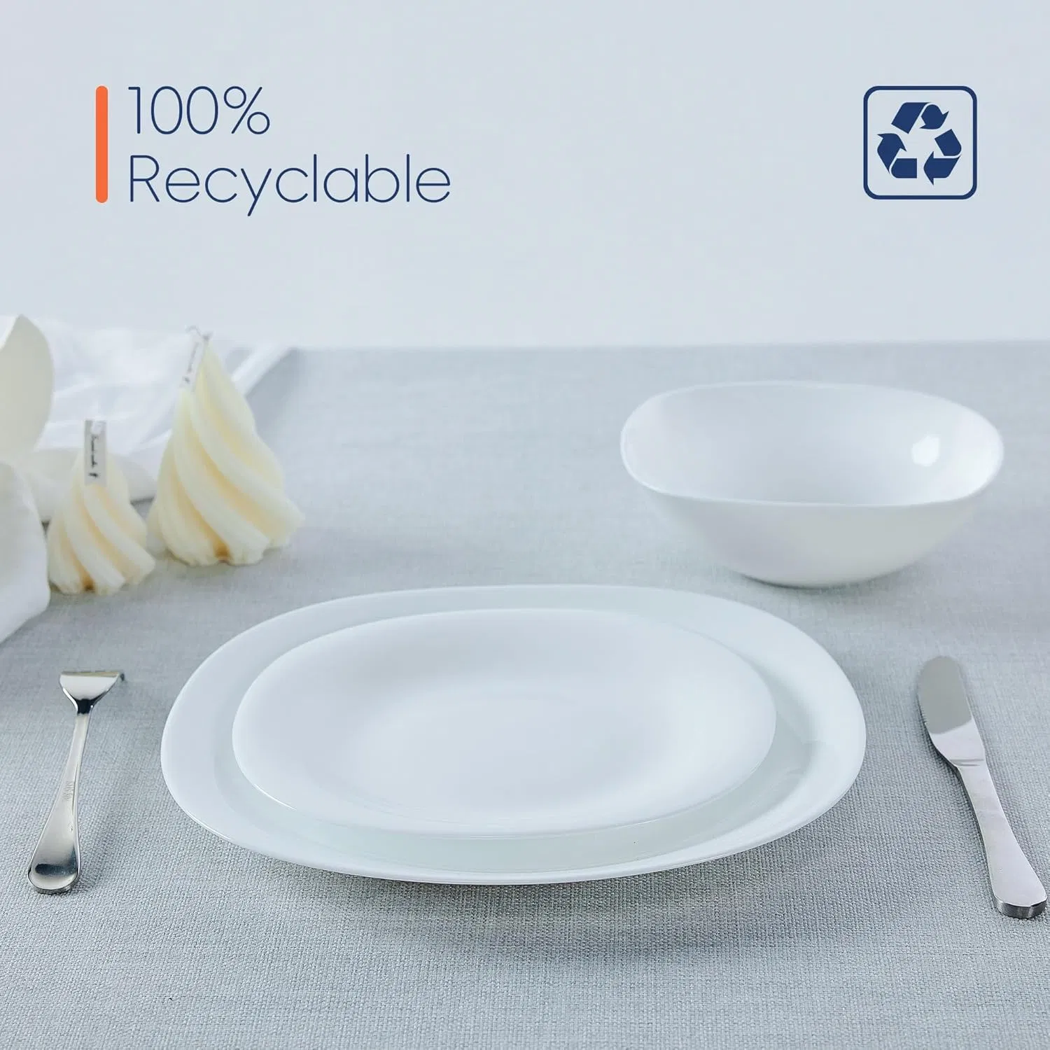 Lightweight Square Opal Glass Black Dinnerware Plates