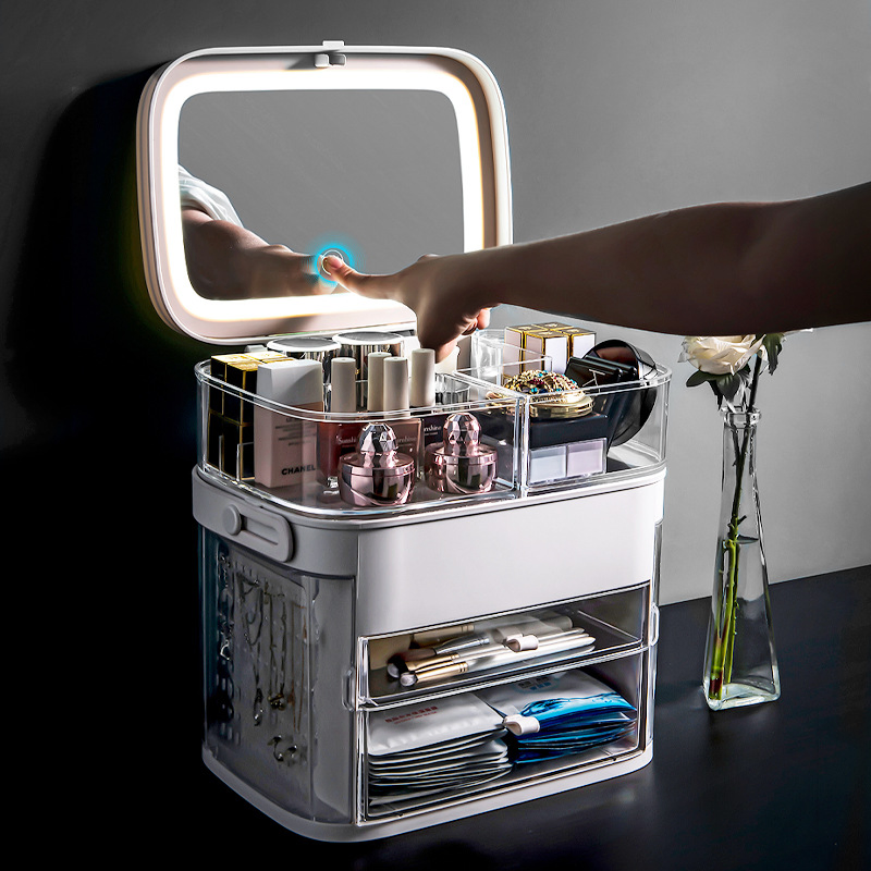 18L Home DIY Makeup Mirror with Lights Lipstick Cosmetics Skincare Jewelry Shelf Desktop Organizer