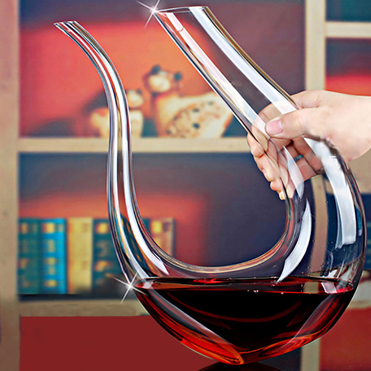 Customize Crystal Lead Free Glass U Shape Hand Blown Silk Black Arc-Shaped Red Wine Decanter Wine for Home Party