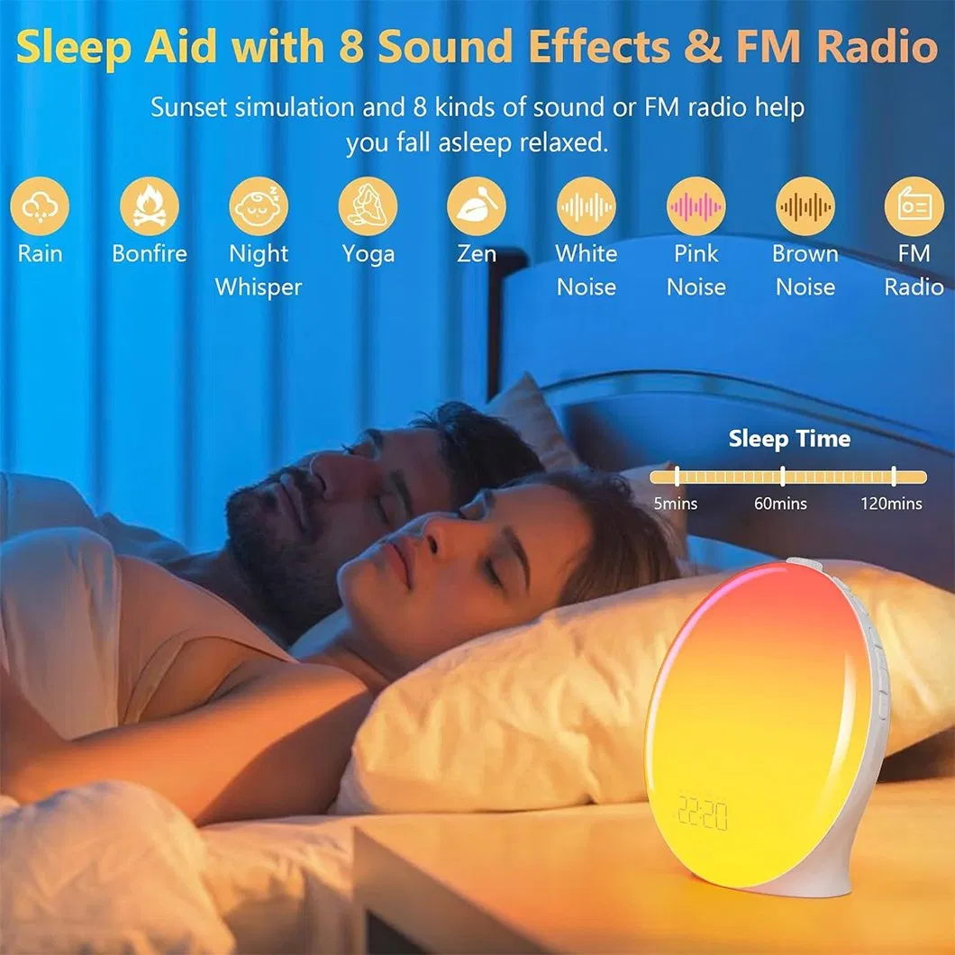 Light LED Alarm Clock Bedside Table Lamp Night RGB Sunset USB Sleeping Digital Timer Wake up Light Sunrise Alarm Clock