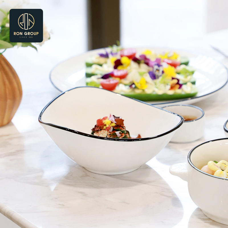Contemporary Customized Melamine White Tableware Irregular Salad Food Coffee Bar Dining Bowl