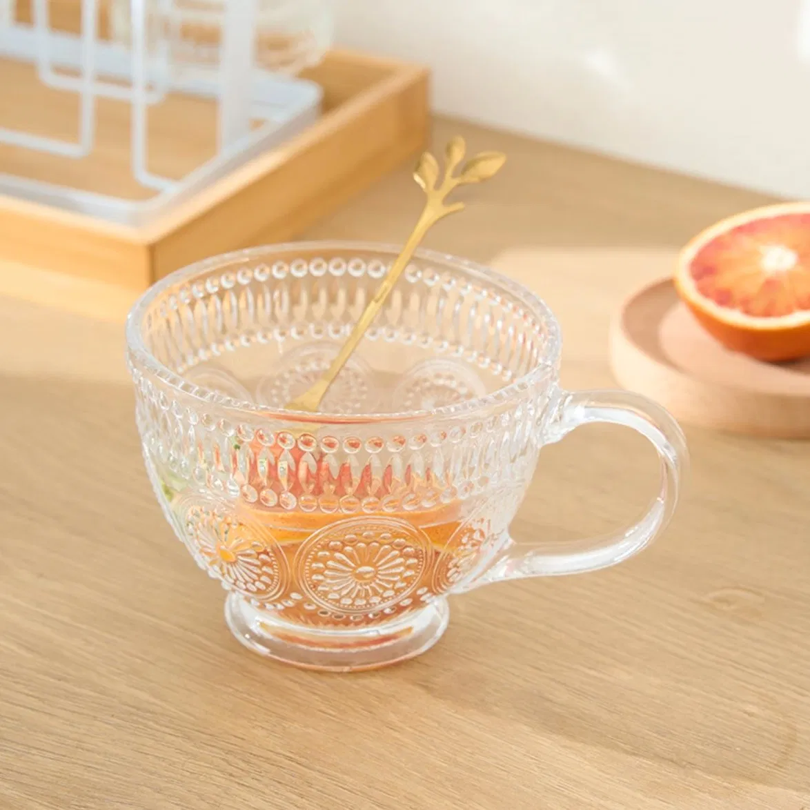 Стеклянная кофейная кружка с ручкой, винтаж