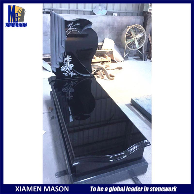 Heart Design Absolutely Black Granite Tombstones Wholesale