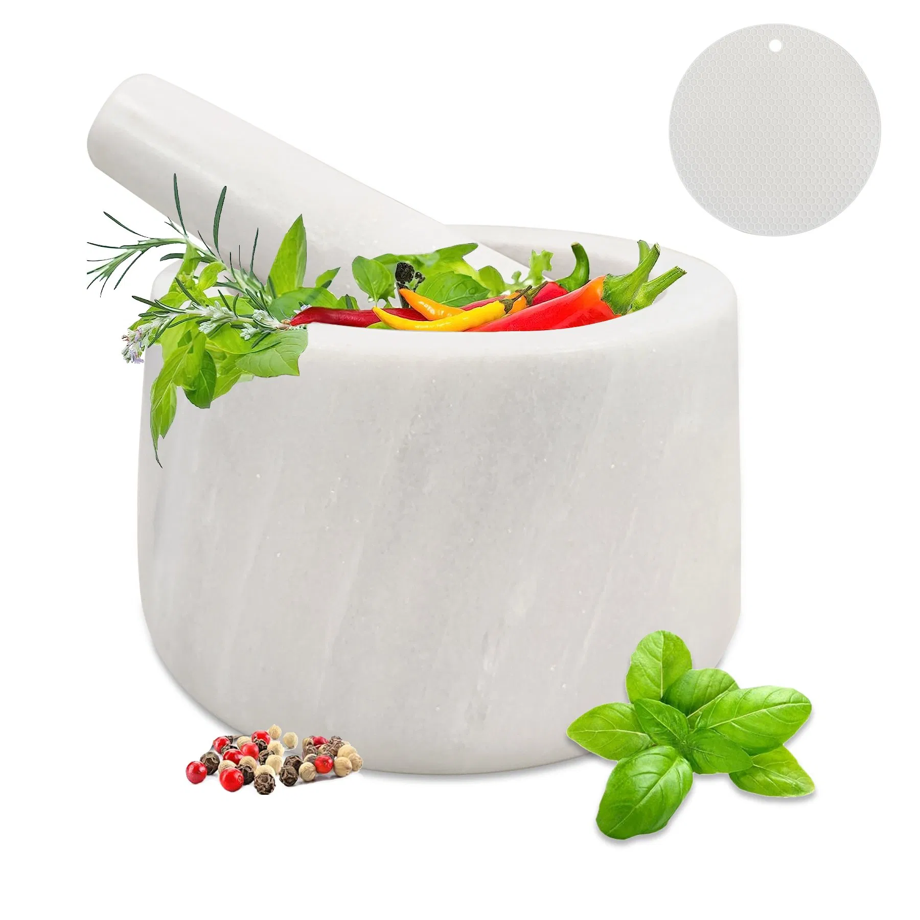 Amazon Hot Selling Exquisite Handcrafted Marble Mortar and Pestle Sturdy Stone Mortar and Pestle Set for Grinding Garlic