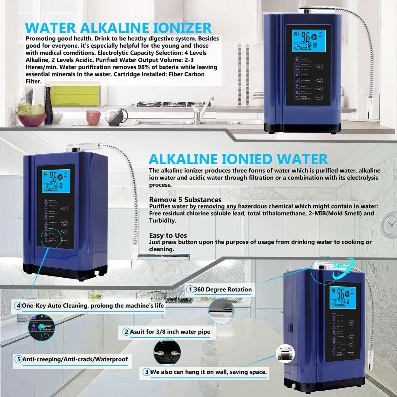 Hottest Factory Supllier Alkaline Water Ionizer Machine with 5/7 Plates