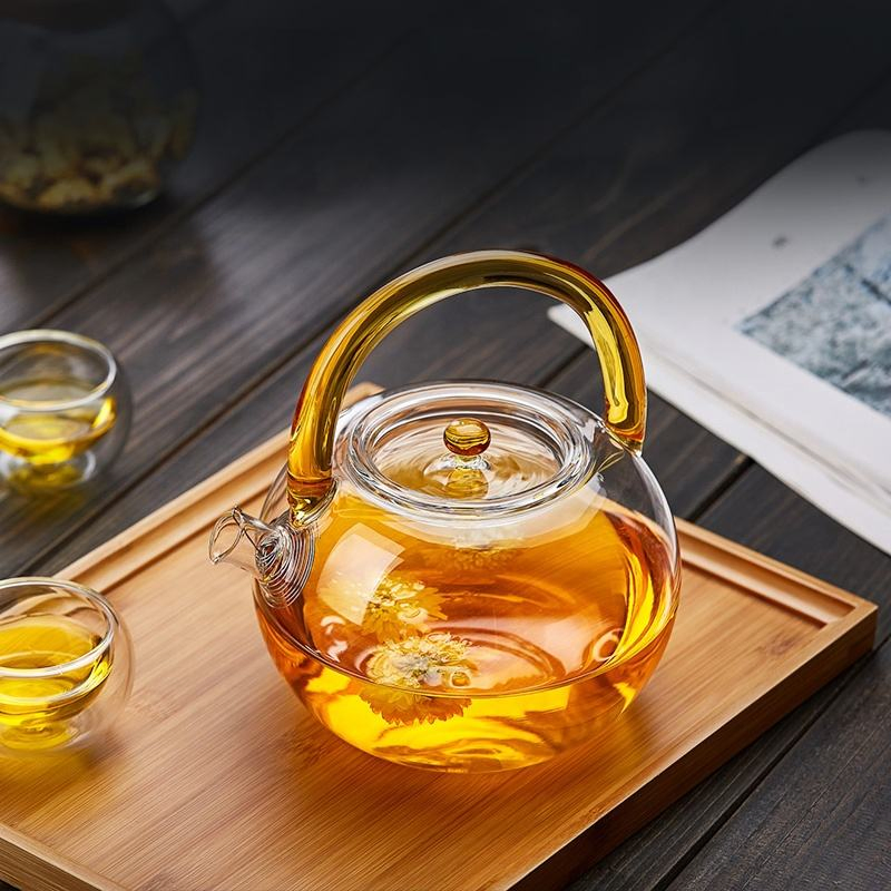 Vintage Heat-Resistant Glass Teapot with Color Handle Customized Kettle Tea Maker