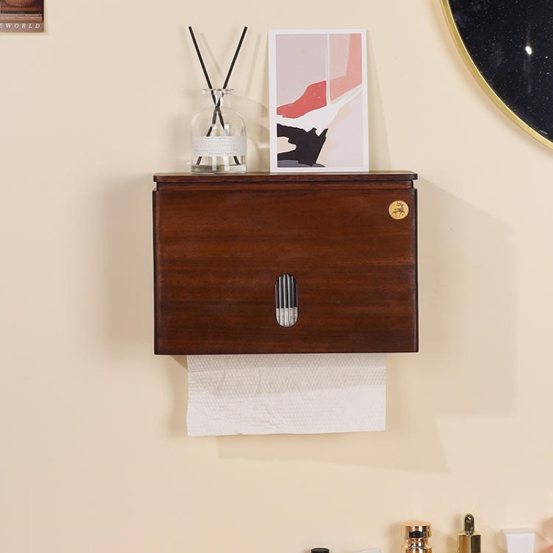 Compact Wooden Box System for Kitchen Tissue Toilet Paper Roll Dispenser
