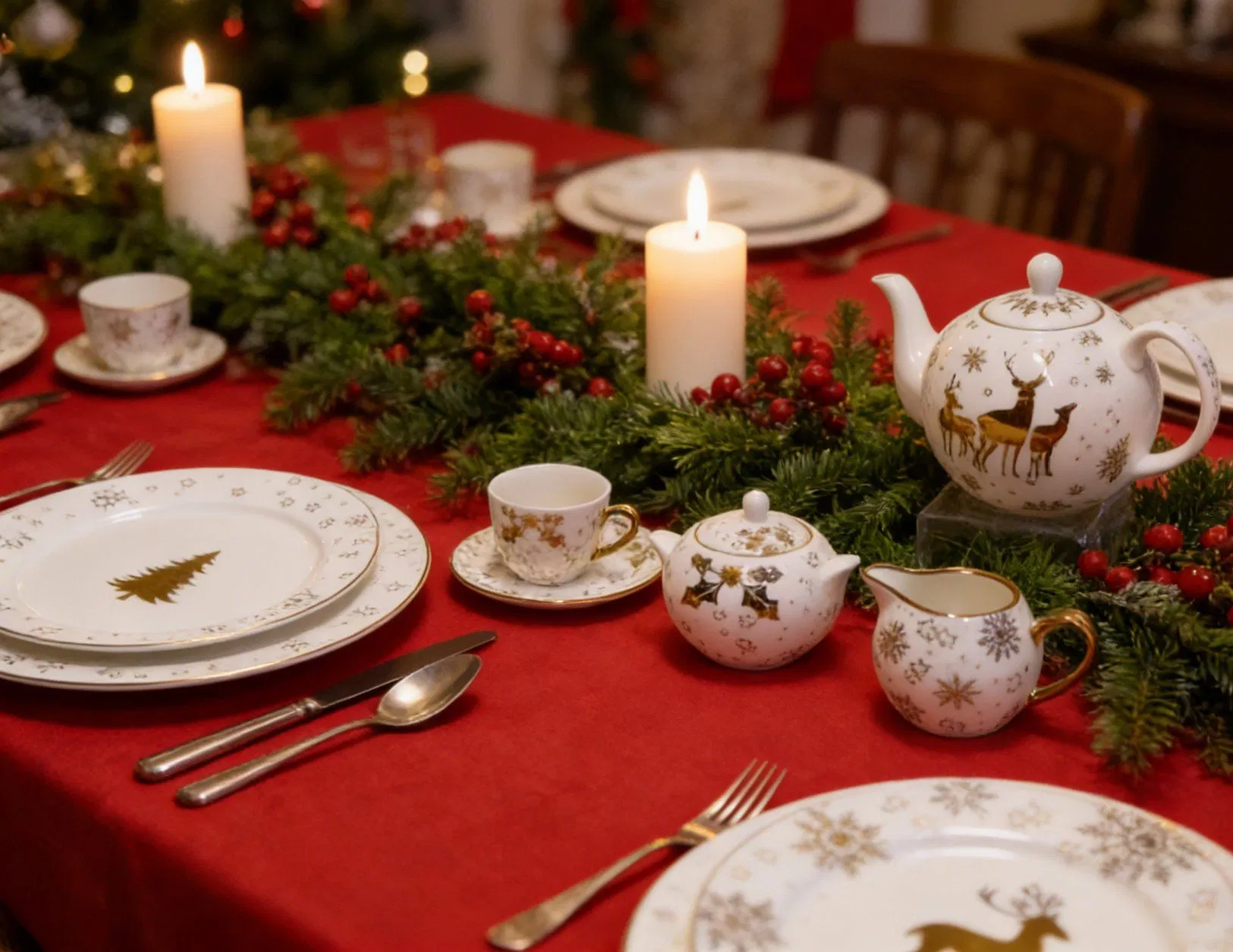 Flashing Decal Christmas Dinner Set, Ceramic Tableware for Home Dinning, New Bone China