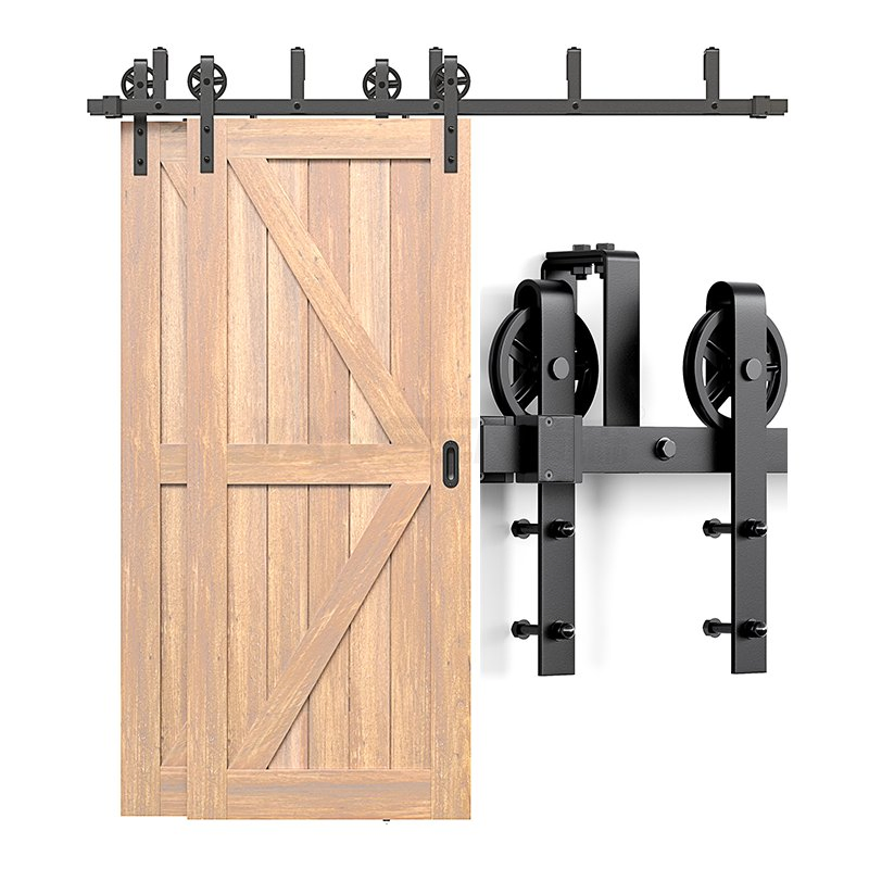 5 FT Double Track Bypass Barn Door Hardware Kit for Wooden Doors