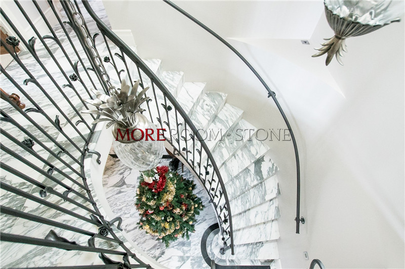 Luxury Italian Custom Arabescato Corchia White Marble Staircase
