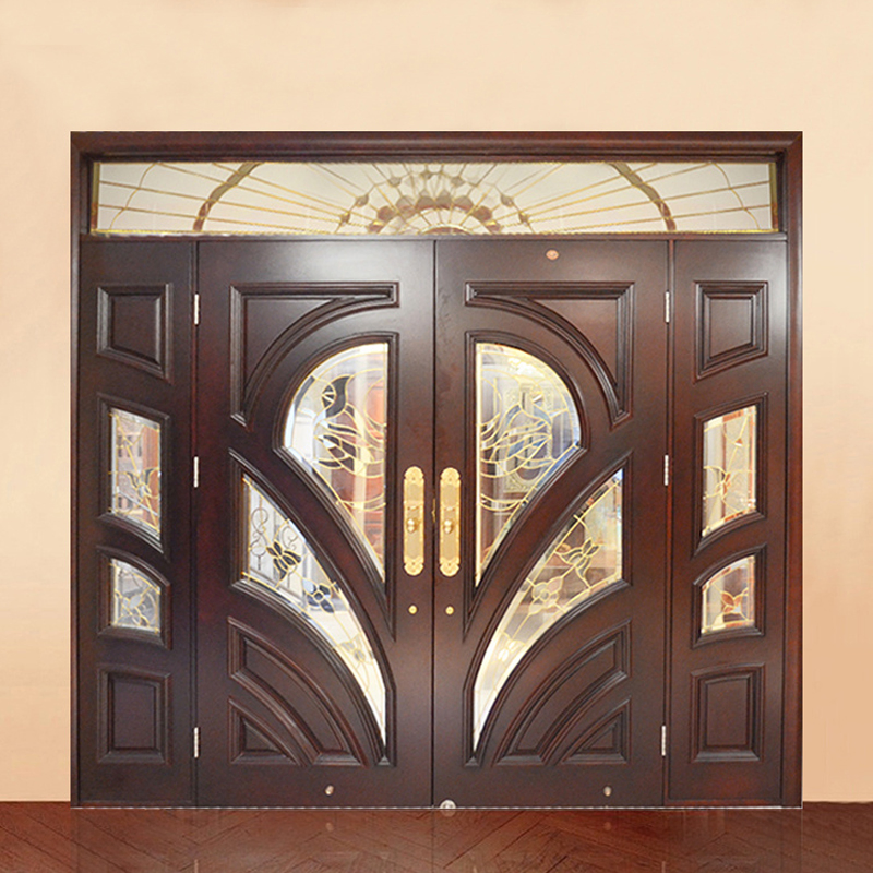 Wholesale Outdoor Modern Double Solid Wood Front Door Exterior Main Entrance Wooden Doors Design