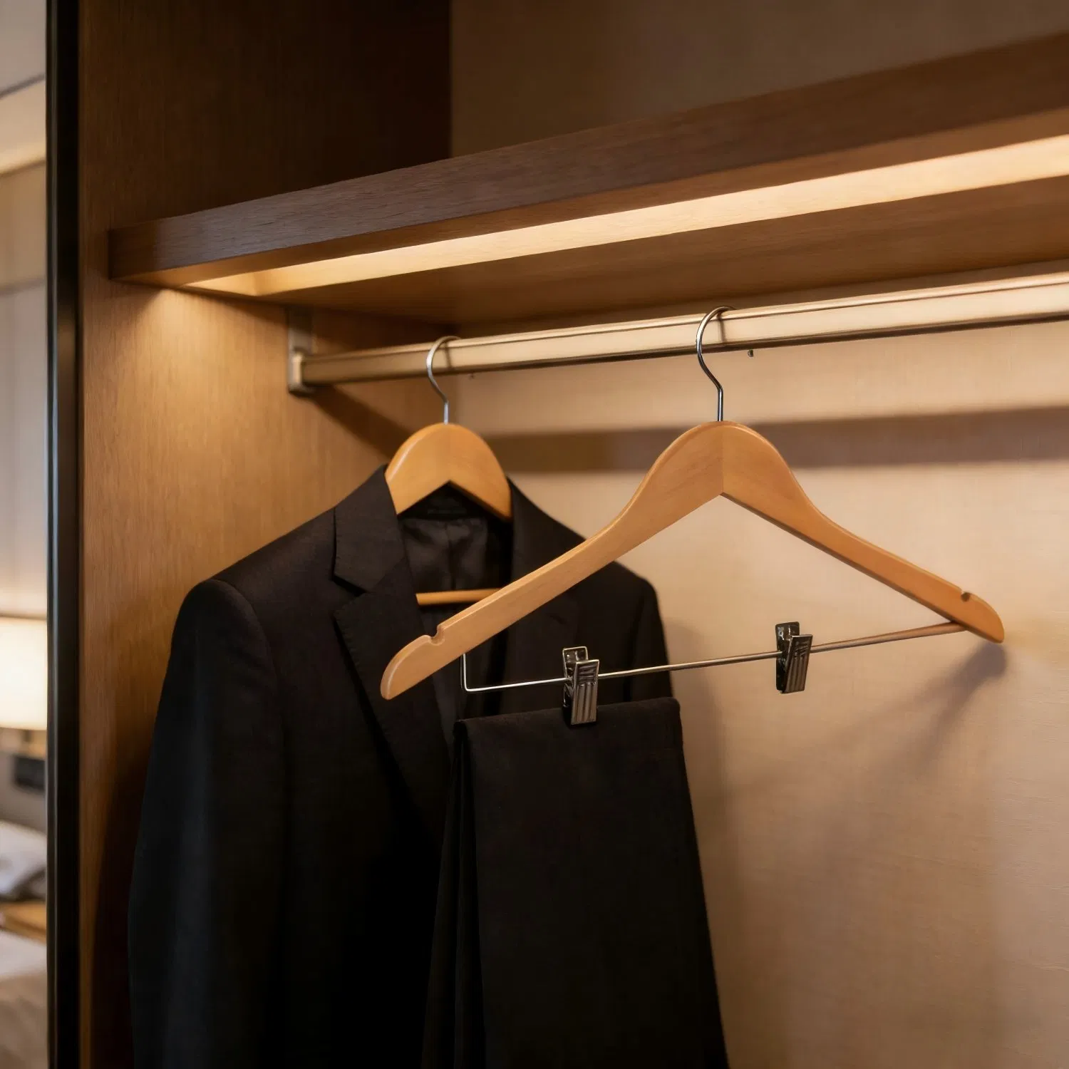 Wholesale Eco-Friendly Solid Wood Clothes Hanger for Hotel Resort SPA Cruise Commercial Use