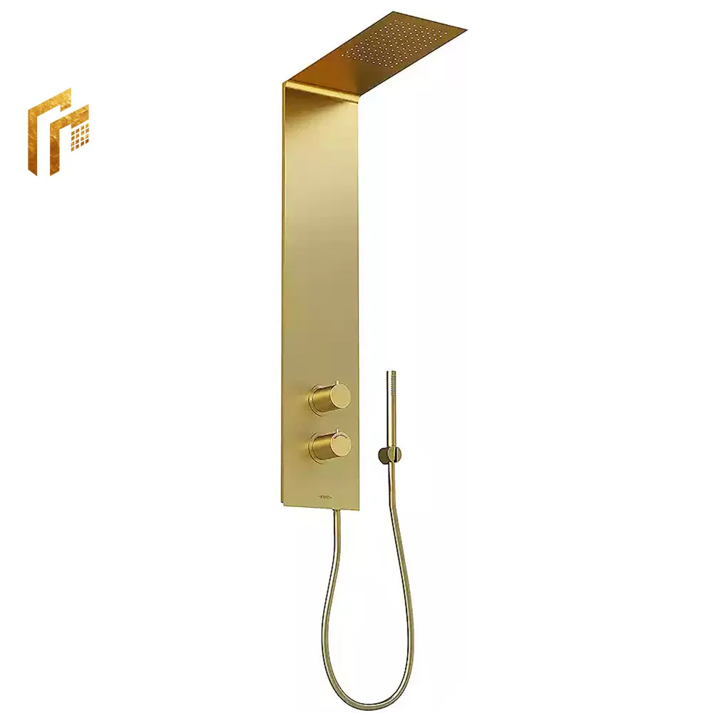 Factory Direct Price Double Handle Gym Brushed Brass Body Faucet Mixer Tap Column Bathroom Shower Panel