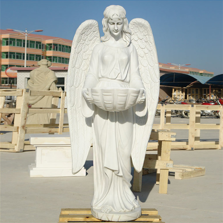 Cemetery Memorial Angel Statue White Marble Angel with Heart Sculpture Headstone Monument