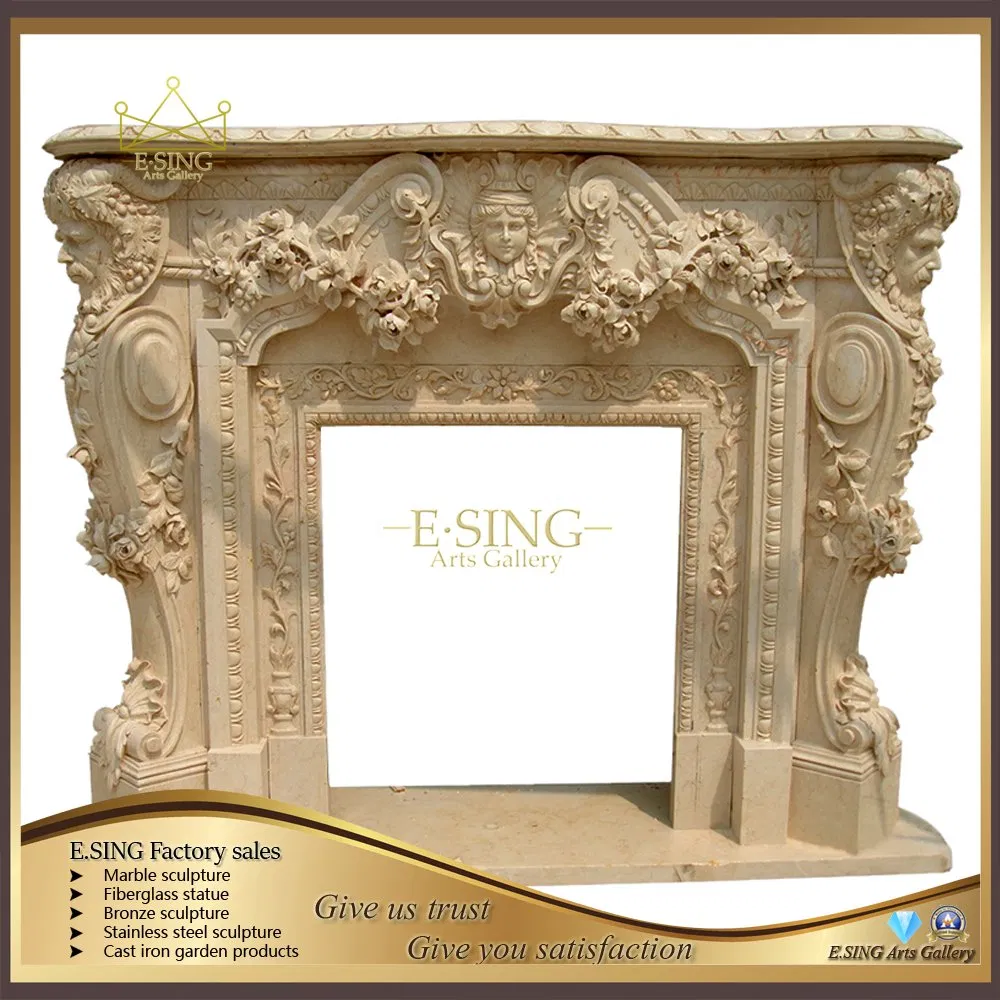 Indoor Usage Large Sculpture French Marble Fireplace