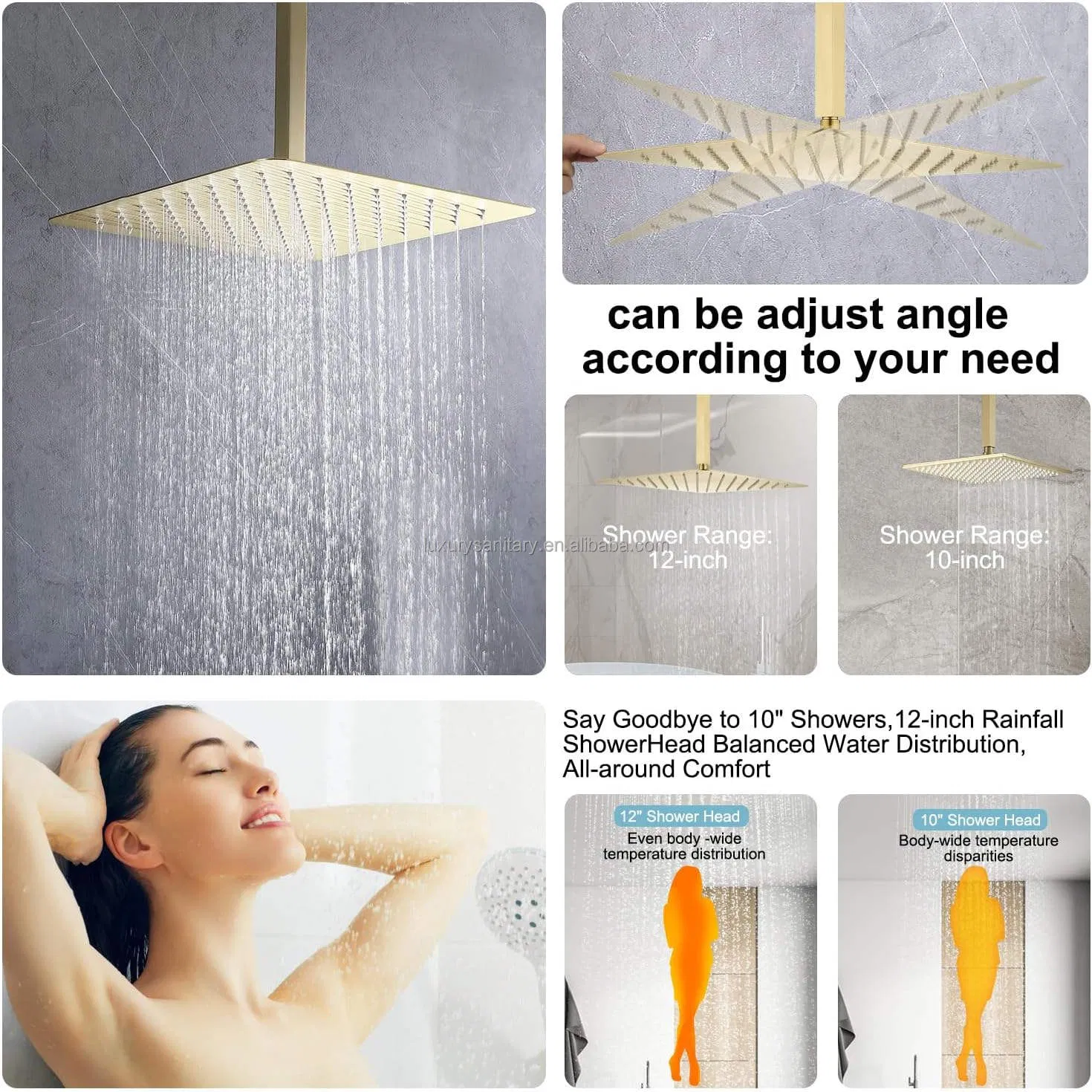 Matte Gold Brush Concealed Shower System with Massage Jet