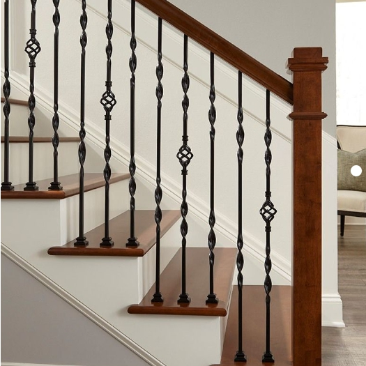 Double Ribbon Twist Wrought Iron Balusters for Stair Remodel